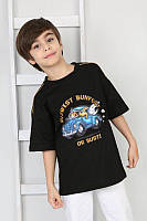 Летний комплект черного цвета на мальчика (футболка и шорты) хлопок 128