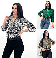 Женская стильная блуза с принтом и рукавом три четверти, белая, бежевая, зеленая, размер 42/44, 46/48, 50/52
