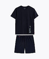Пижама мужская футболка+шорты хлопок ATLANTIC NMP-365 т.синяя