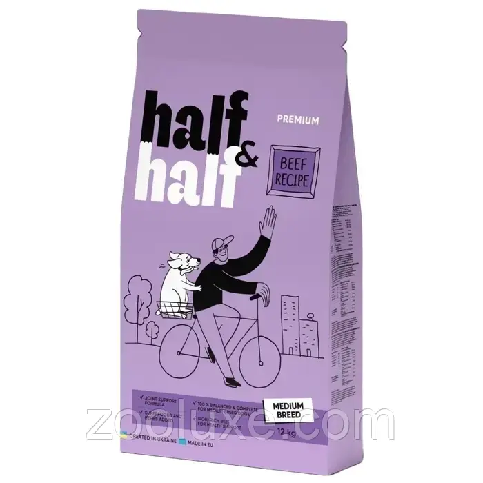 Half&Half Medium Breed 2 кг / Халф енд Халф Медіум Бріт Яловичина корм для собак Beef