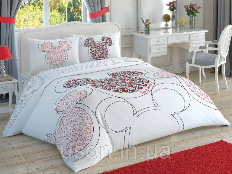 Комплект постільної білизни Tac ранфорс євро розмір Disney Love Mickey Glow+світиться у темряві