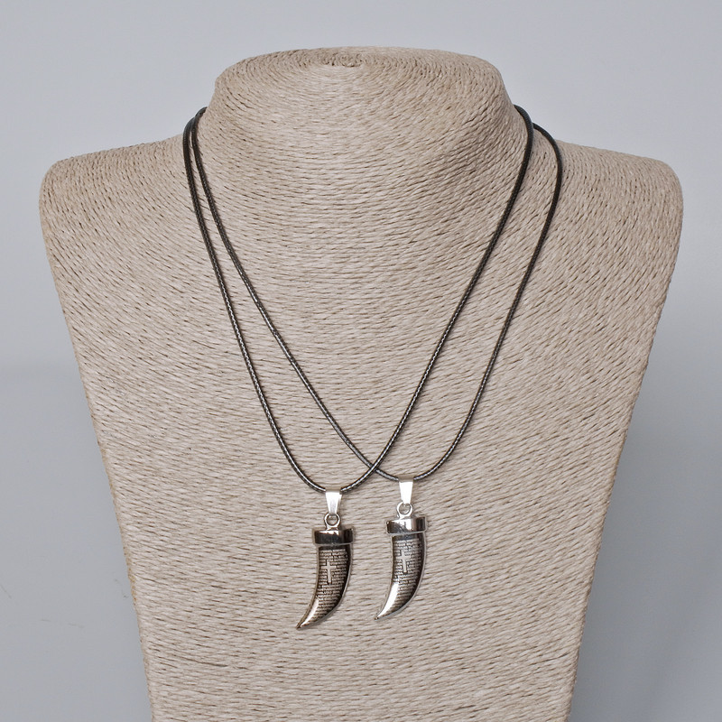 Парні кулони "Ікло" чорна емаль та сріблястий метал 35х12мм+ - L-45-50см+-, фото 1