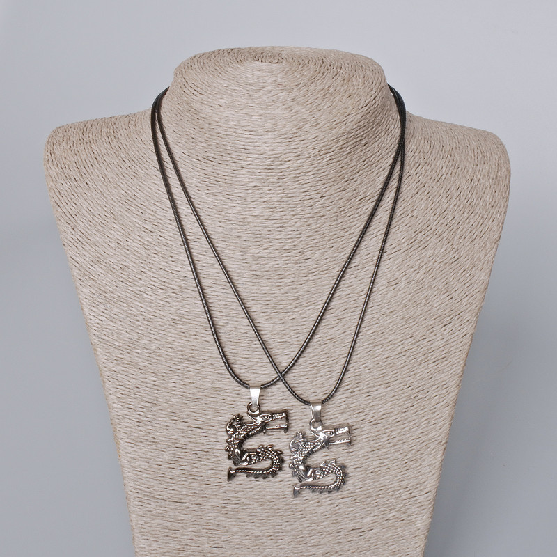 Парні кулони "Дракон" чорна емаль та сріблястий метал 33х26мм+ - L-45-50см+-, фото 1