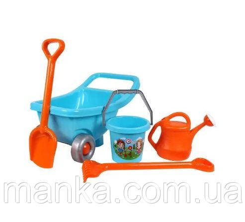 Тачка дитяча пісочний набір -  лопатка, граблі, відро, лійка Технок 4265, фото 1