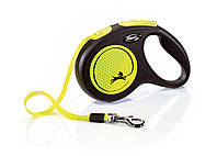 Поводок-рулетка для собак до 25 кг с лентой 5 м Flexi New Neon M (жёлтая)