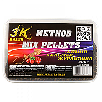 Пеллетс 3KBaits Method mix Кальмар-клюква 400гр (3к07606)