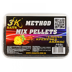 Пелетс 3KBaits Method mix Креветка-ананас 400гр (3к07608)