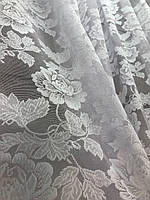 Ткань тюль сетка Rose жаккард розы белые / 120см
