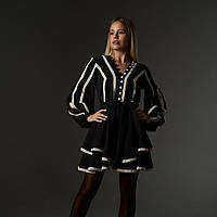 Платье - мини женское короткое, из костюмной ткани с хлопковым кружевом, брендовое, Черное, S, S-M, M, L, XL