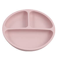 Силиконовая секционная тарелка круглая на присоске Светло розовый цвет