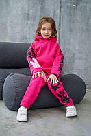 Теплый спортивный костюм на девочку детский на флисе розовый 116-134р