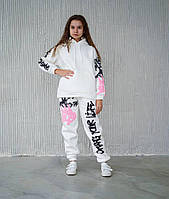 Теплый спортивный костюм на девочку подростковый на флисе молочный 140-158р 158