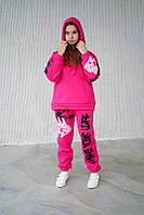 Теплый спортивный костюм на девочку подростковый на флисе розовый 140-158р