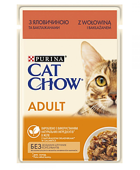 Вологий корм для котів Cat Chow Adult (Кет Чау яловичина і баклажани в желе), 85г.