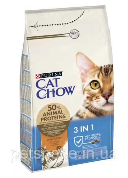 Корм для котів Cat Chow Feline (Кет Чау потрійний захист, домашня птиця і індичка), 15кг., фото 1