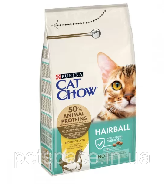 Корм для котів Cat Chow Hairball (Кет Чау з контролем утворення грудок шерсті, домашня птиця), 15кг., фото 1