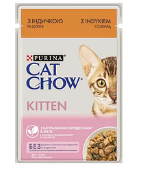 Вологий корм для котів Cat Chow Kitten (Кет Чау для кошенят з індичкою і цукіні в желе), 85г.