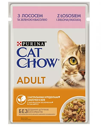 Вологий корм для котів Cat Chow Adult (Кет Чау лосось і зелений квасоля в желе), 85г.