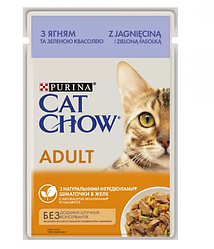 Вологий корм для котів Cat Chow Adult (Кет Чау ягня і зелена квасоля в желе), 85г.