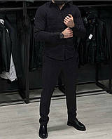 Ідеальний чоловічий вельветовий костюм (штани + сорочка) чорний