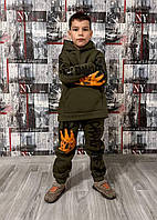 Теплый спортивный костюм на мальчика детский на флисе хаки 116-134р 122