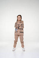 Теплый спортивный костюм на девочку детский на флисе бежевый 116-134р