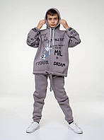 Теплый спортивный костюм на мальчика подростковый на флисе серый 140-158р