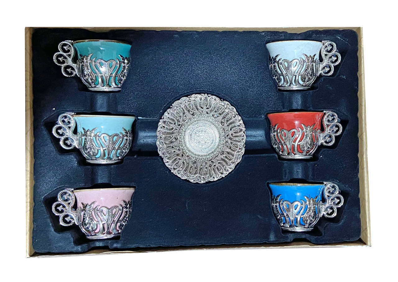 Набір турецьких чашок Демитассе для кави 6 шт. 100 мл, колір: срібло