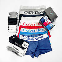 Набір чоловічих трусів 3шт та шкарпеток 3шт Calvin klein steel різнокольорові боксерки для чоловіків, в коробці.Fellix