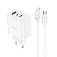 Мережевий зарядний пристрій HOCO C126A Pure power PD40W three-port(2C1A) charger set(C to iP) White