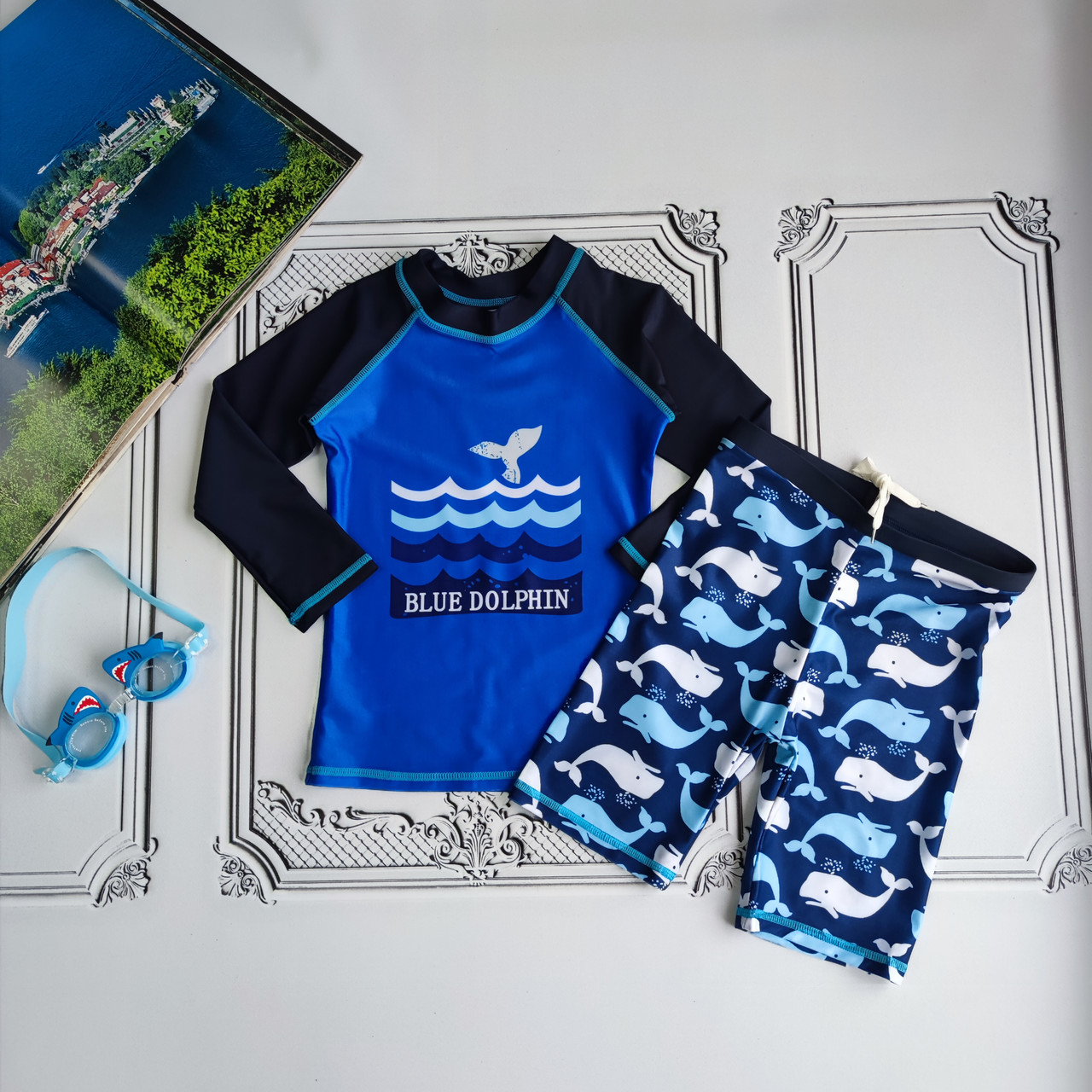 Дитячий синій сонцезахисний купальний костюм Дельфін, фото 1