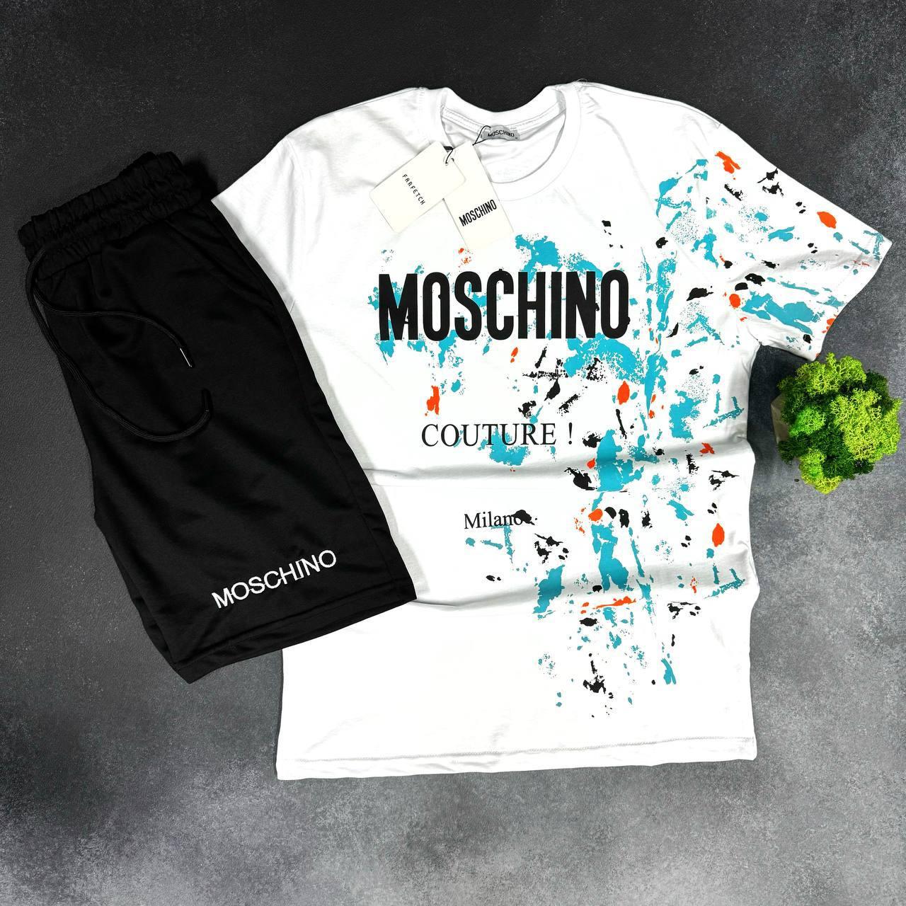 Чоловічий літній костюм шорти + футболка MOSCHINO D11905 чорно-білий