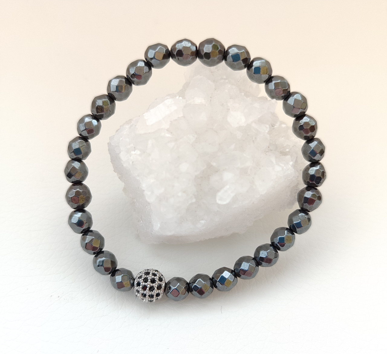 Браслет з Гематиту грановані намистини d 6мм