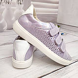 Шкіряні літні дитячі підліткові кросівки з перфорацією Jordan бузок, фото 3