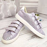 Шкіряні літні дитячі підліткові кросівки з перфорацією Jordan бузок, фото 2