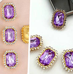 Стразовий декор, камінь у золотистій стразовій оправі 19х15 мм, бузковий