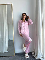 Шелковая пижама с кантом Рубашка + Брюки розовая