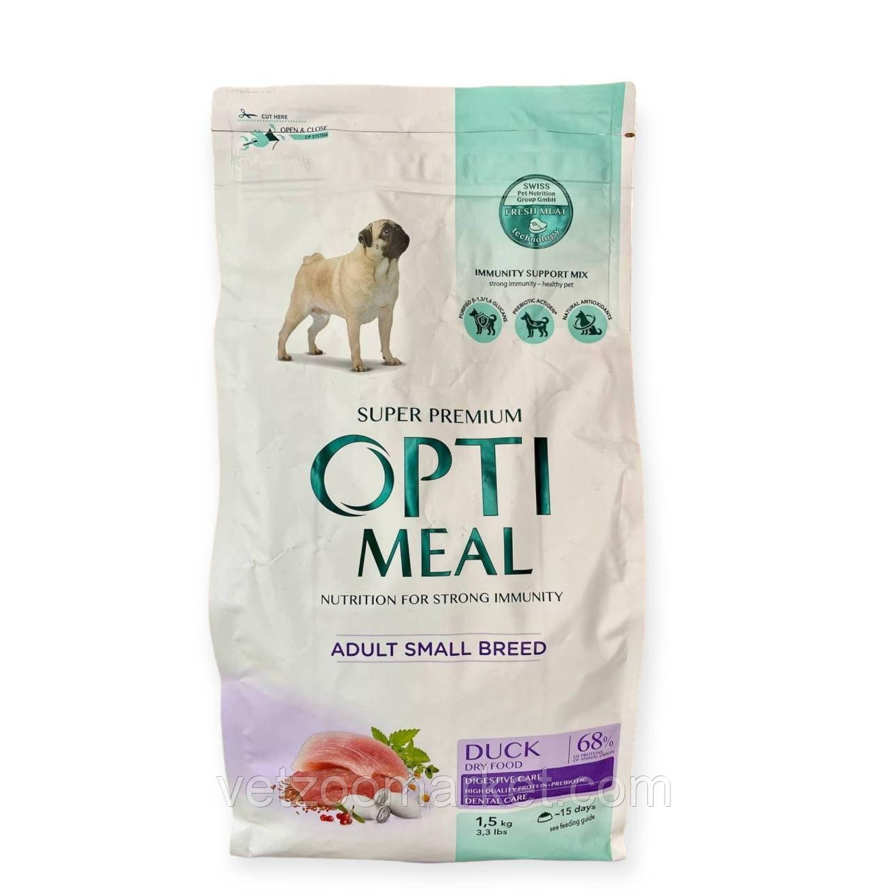 Сухой корм Optimeal для взрослых собак малых пород с уткой упаковка 1,5 кг - фото 1 - id-p1742150455