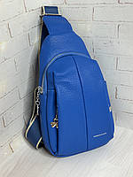 Женская сумка слинг, сумка через плечо. Стильный женский нагрудный рюкзак слинг с эко-кожи синего цвета