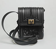 Маленькая кожаная сумка унисекс ручной работы "Эскиз", черная сумка, сумка через плечо черного цвета