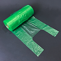 Пакеты майка в рулоне одноразовые полиэтиленовые для продуктов зеленые, 26*47 см/14 мкм