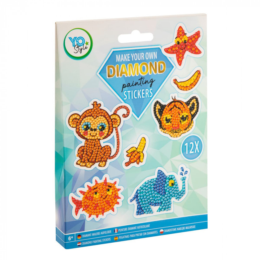 Набір для творчості "Алмазні наклейки" Grafix Animals 12 шт (8715427080154)