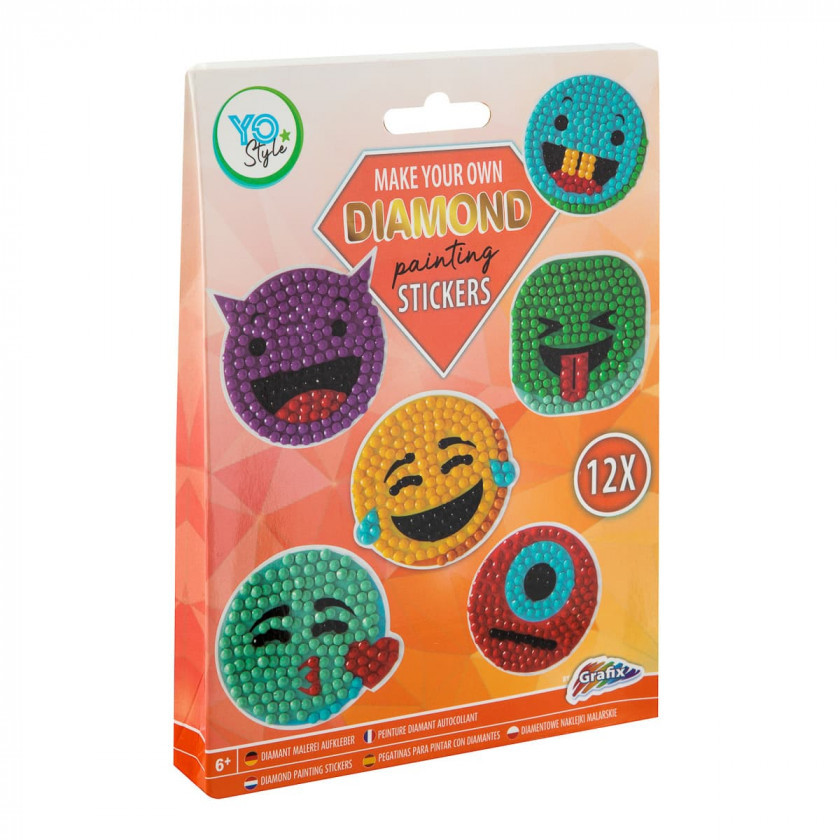 Набір для творчості "Алмазні наклейки" Grafix Smileys 12 шт (8715427089584)