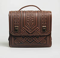 Большая кожаная сумка-портфель ручной работы "Проэкт", коричневый портфель, коричневая сумка через плечо