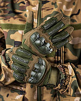 Военные перчатки олива с костяшками, Тактические перчатки олива полнопалые для военных