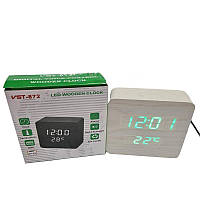 Часы VST-872-4 с зеленой подсветкой в виде деревянного бруска