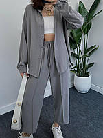 Женский легкий костюм, рубашка и штаны, оверсайз, серый