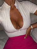 Жіночий кроп-топ у рубчик, білий топ футболка на блискавці, розмір M, фото 2
