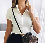 Жіночий кроп-топ у рубчик, білий топ футболка на блискавці, розмір M, фото 3