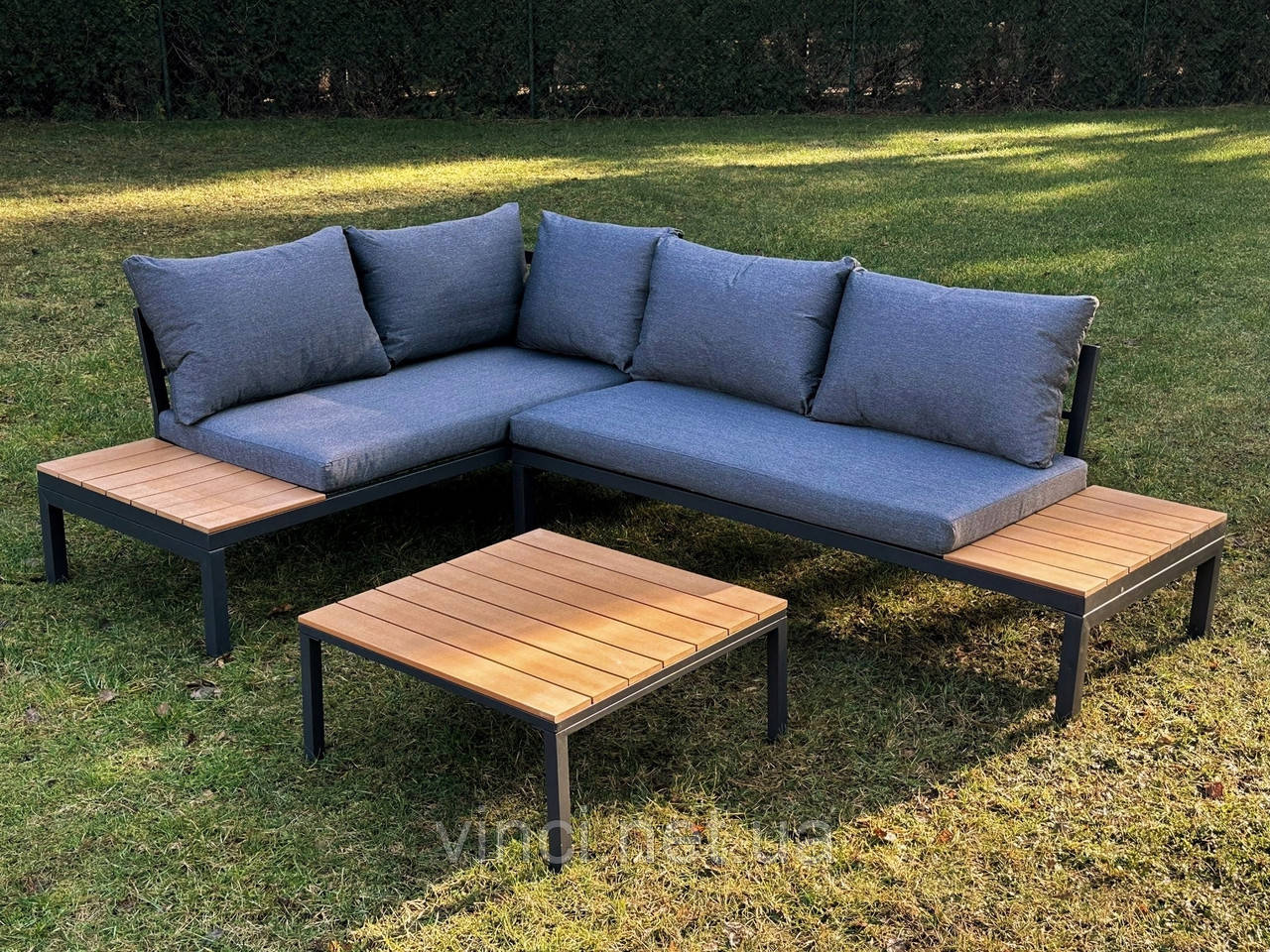 Комплект садових меблів з подушками ВОДОНЕПРОНИКАЮЧИЙ Набір кутовий диван і столик MAS-XL03 сірий Садові меблі, фото 1